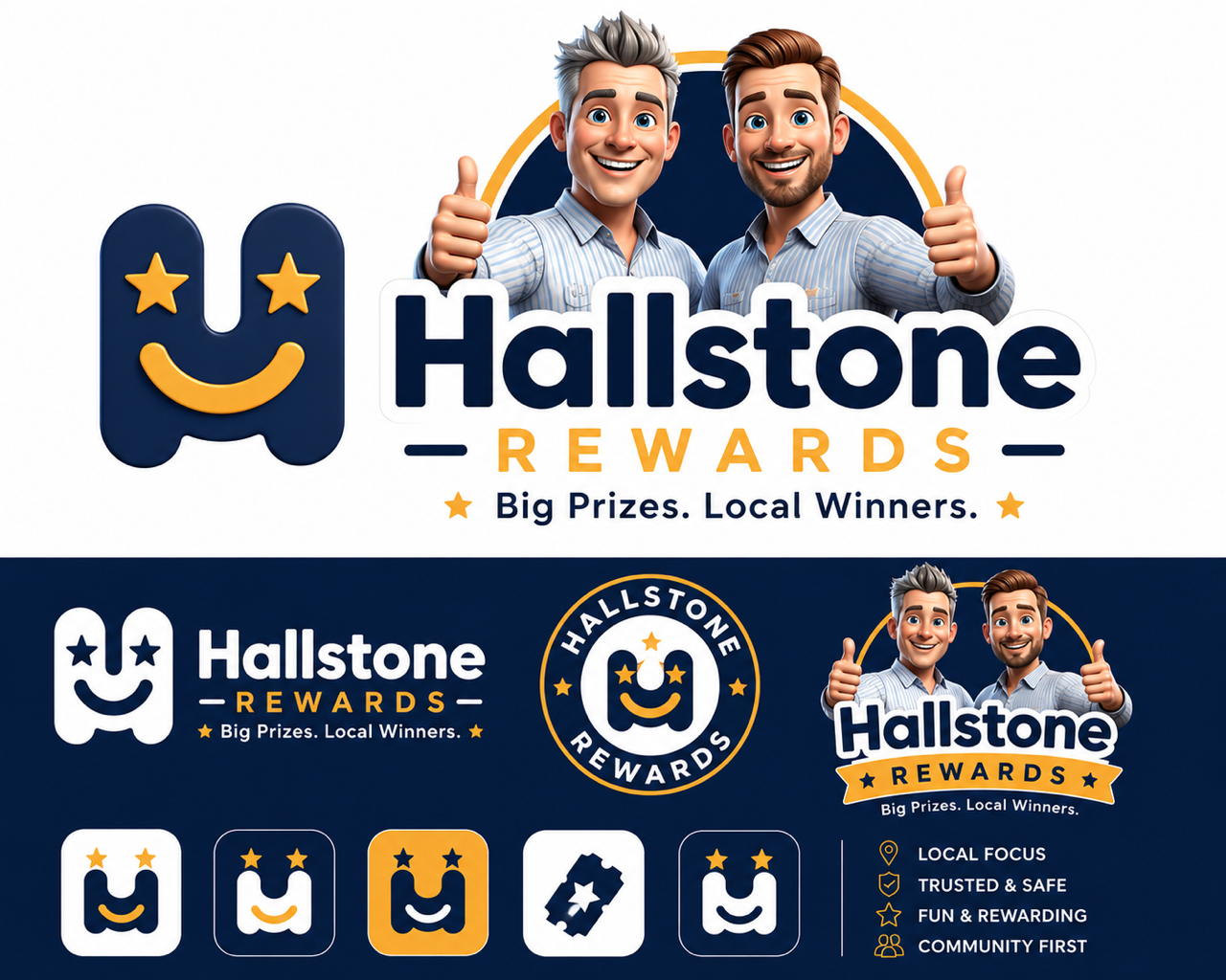 Hallstone Rewards with our two characters — Big Prizes. Local Winners.